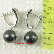 Load image into Gallery viewer, 91T0711-Tahitian-Black-Pearl-Solid-Silver-925-Euro-Back-Dangle-Earrings