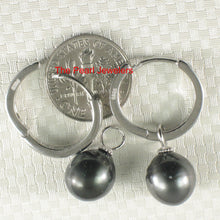 Load image into Gallery viewer, 91T0740-Tahitian-Black-Pearl-Solid-Silver-.925-C-Hoop-Dangle-Earrings