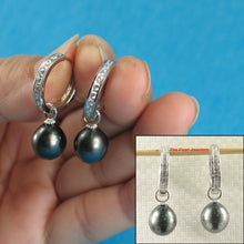 Load image into Gallery viewer, 91T0740-Tahitian-Black-Pearl-Solid-Silver-.925-C-Hoop-Dangle-Earrings