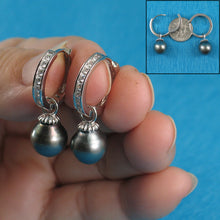Load image into Gallery viewer, 91T0741B-Genuine-Black-Gray-Tahitian-Pearl-Solid-Sterling-Silver-C-Hoop-Earrings