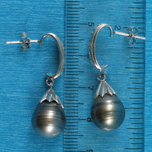 Load image into Gallery viewer, 91T9861-Cubic-Zirconia-Genuine-Tahitian-Pearl-Dangle-Earrings