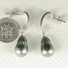 Load image into Gallery viewer, 91T9862-Sterling-Silver-Cubic-Zirconia-Genuine-Tahitian-Pearl-Dangle-Earrings