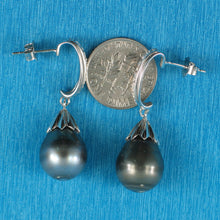 Load image into Gallery viewer, 91T9863-Sterling-Silver-Cubic-Zirconia-Genuine-Tahitian-Pearl-Dangle-Earrings