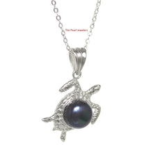 Load image into Gallery viewer, 9200061-Hawaiian-Jewelry-Honu-Solid-Silver-925-Sea-Turtle-Black-Pearl-Pendant