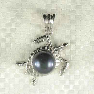 Hawaiian Jewelry Honu Sterling Silver Black Pearl Pendant