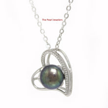 Load image into Gallery viewer, 9200111-Sterling-Silver-Love-Hearts-Black-Genuine-Cultured-Pearl-Pendants-Necklace