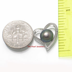 9200111-Sterling-Silver-Love-Hearts-Black-Genuine-Cultured-Pearl-Pendants-Necklace