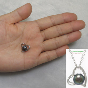 9200111-Sterling-Silver-Love-Hearts-Black-Genuine-Cultured-Pearl-Pendants-Necklace