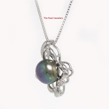 Load image into Gallery viewer, 9200131-Sterling-Silver-Flower-Design-Black-Cultured-Pearl-C.Z-Pendant-Necklace