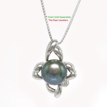 Load image into Gallery viewer, 9200131-Sterling-Silver-Flower-Design-Black-Cultured-Pearl-C.Z-Pendant-Necklace