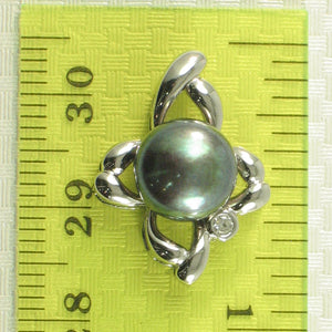 9200131-Sterling-Silver-Flower-Design-Black-Cultured-Pearl-C.Z-Pendant-Necklace