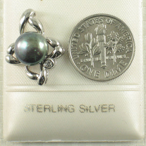 9200131-Sterling-Silver-Flower-Design-Black-Cultured-Pearl-C.Z-Pendant-Necklace