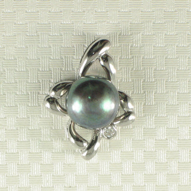 Sterling Silver 925 CZ & Black Pearl Flower Pendant