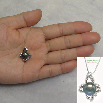 9200131-Sterling-Silver-Flower-Design-Black-Cultured-Pearl-C.Z-Pendant-Necklace