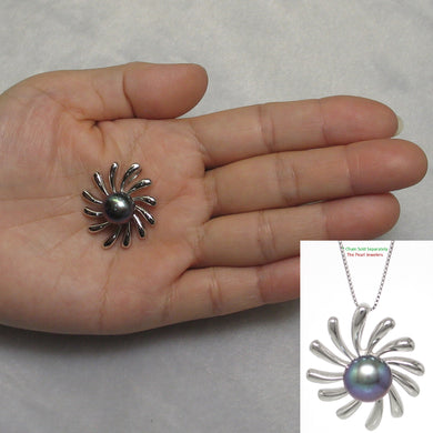 9200151-Black-Cultured-Pearl-Sterling-Silver-925-Sun-Design-Pendants-Necklace
