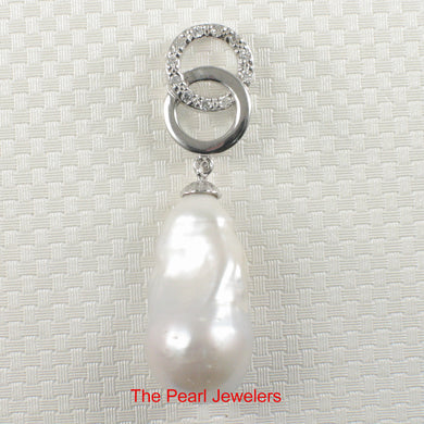 Sterling Silver 925 Twin-Ring Baroque Pearl & CZ Pendant