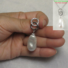 Load image into Gallery viewer, 9200172-Solid-Silver-.925-Twin-Ring-Cubic-Zirconia-Nucleated-Culture-Pearl-Pendant