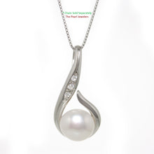 Load image into Gallery viewer, 9200220-Solid-Silver-925-Fish-Hook-Cubic-Zirconia-White-Cultured-Pearl-Pendant