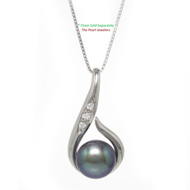 Sterling Silver 925 Fish Hook Black Pearl Pendant