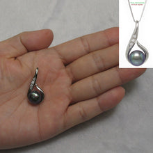Load image into Gallery viewer, 9200221-Solid-Silver-925-Fish-Hook-Cubic-Zirconia-Black-Cultured-Pearl-Pendant