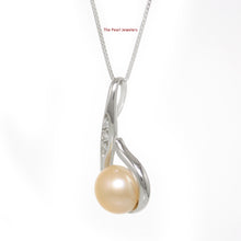 Load image into Gallery viewer, 9200222-Solid-Silver-925-Fish-Hook-Peach-Cultured-Pearl-Cubic-Zirconia-Pendant