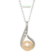 Load image into Gallery viewer, 9200222-Solid-Silver-925-Fish-Hook-Peach-Cultured-Pearl-Cubic-Zirconia-Pendant