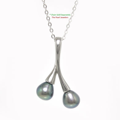Sterling Silver 925 Twin Cherries Black-Blue Pearl Pendant