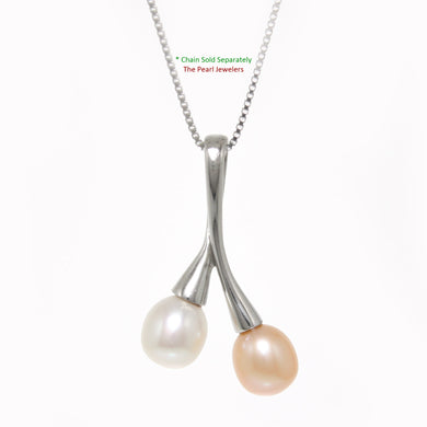 Sterling Silver 925 Twin Cherries White & Pink Pearl Pendant
