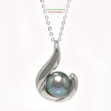 Load image into Gallery viewer, 9200411-Solid-Sterling-Silver-.925-Tradition-Hawaiian-Fish-Hook-Black-Pearl-Pendant