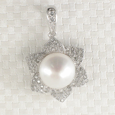 Sterling Silver 925 Flower White Pearl & CZ Pendant