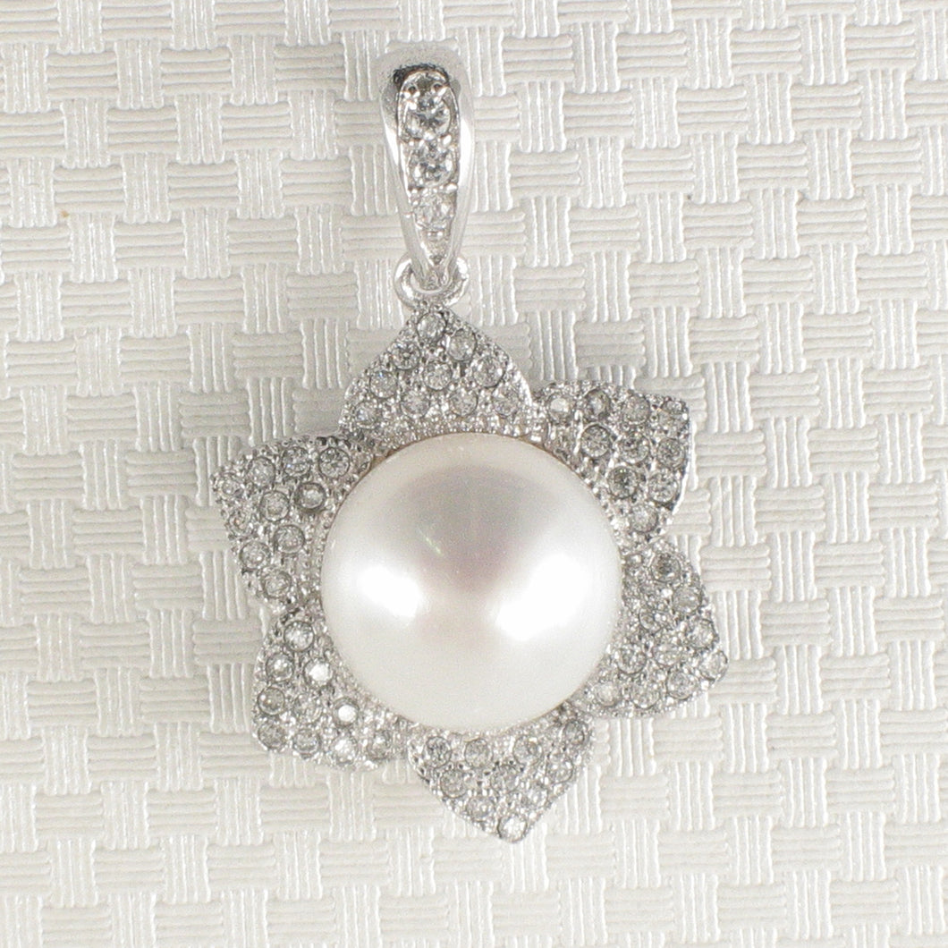 Sterling Silver 925 Flower White Pearl & CZ Pendant