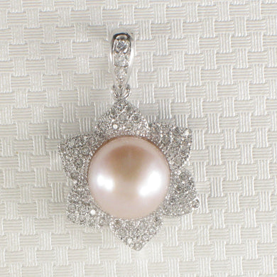 Sterling Silver 925 Flower Pink Pearl & CZ Pendant