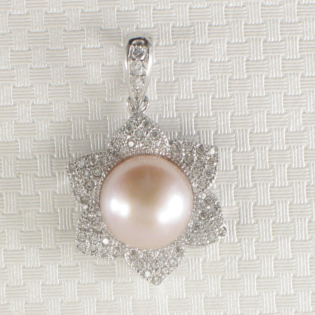 Sterling Silver 925 Flower Pink Pearl & CZ Pendant