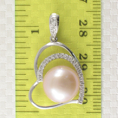Sterling Silver 925 Pink Pearl & CZ Open Heart Pendant