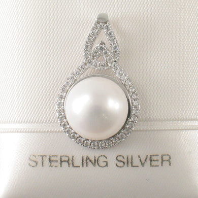 Sterling Silver 925 White Pearl & CZ Solitaire Pendant