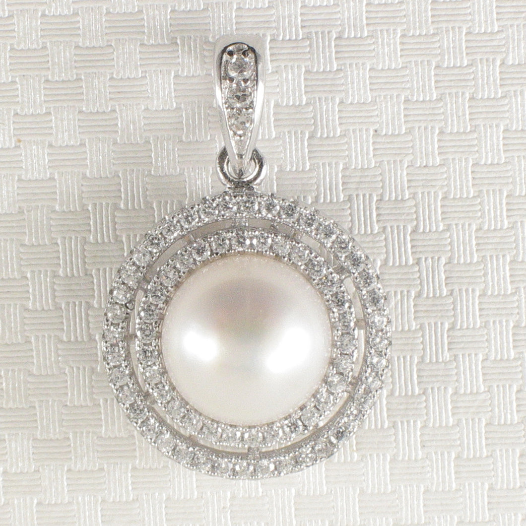 Sterling Silver 925 White Pearl & CZ Pendant
