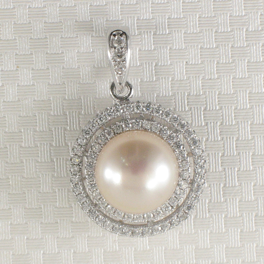 Sterling Silver 925 Pink Pearl & CZ Pendant