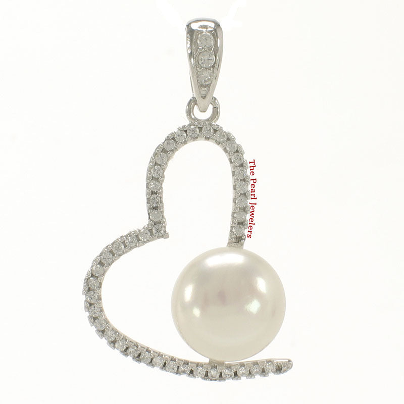 Sterling Silver 925 White Pearl & CZ Open Heart Pendant