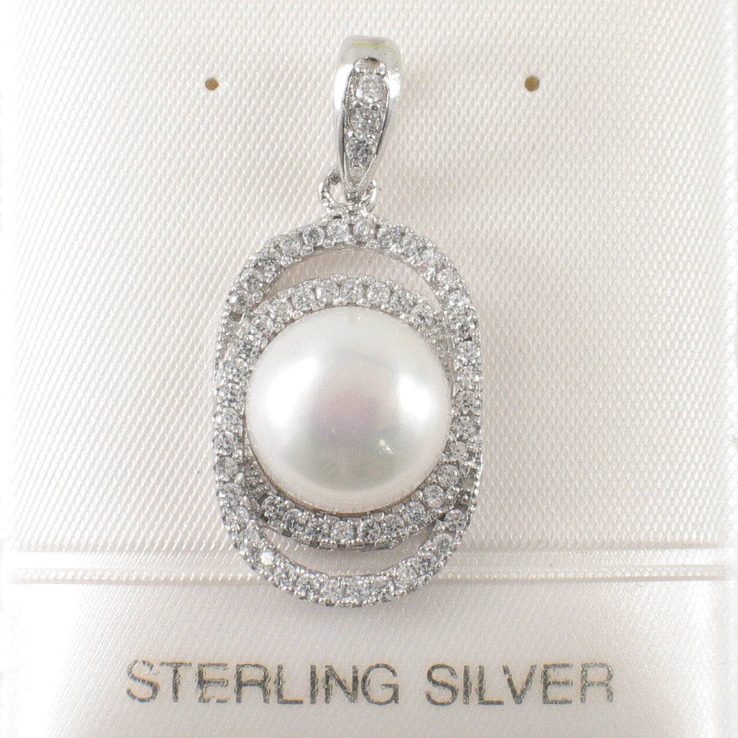 Sterling Silver 925 White Pearl & CZ Pendant
