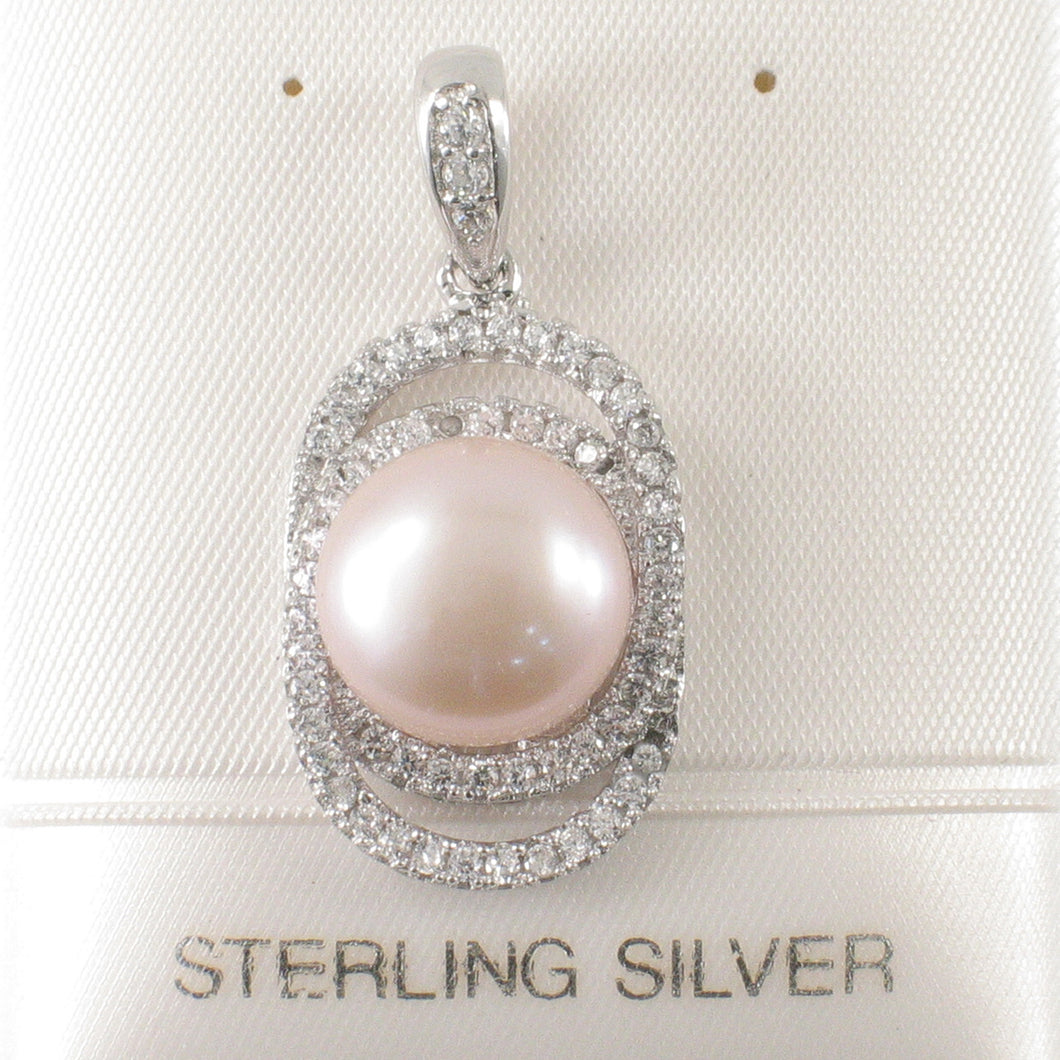 Sterling Silver 925 Pink Pearl & CZ Pendant