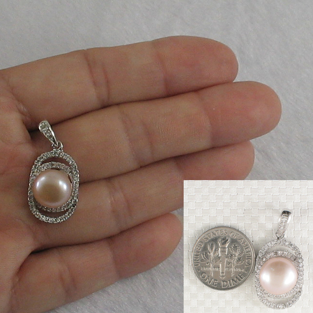 9200492-Beautiful-Pink-F/W-Pearl-Crafted-Solid-Silver-925-Cubic-Zirconia-Pendant