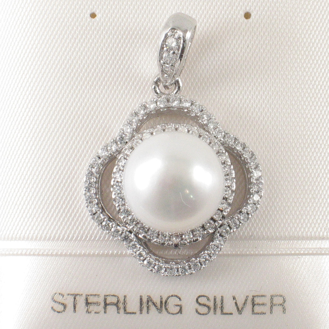 Sterling Silver 925 White Pearl & CZ Pendant