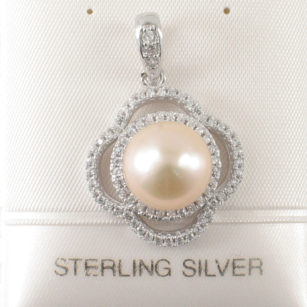 Sterling Silver 925 Pink Pearl & CZ Pendant