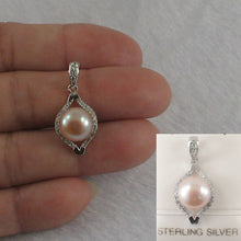 Load image into Gallery viewer, 9200512-Beautiful-Cubic-Zirconia-Pink-Cultured-Pearl-Solid-Silver-925-Pendant