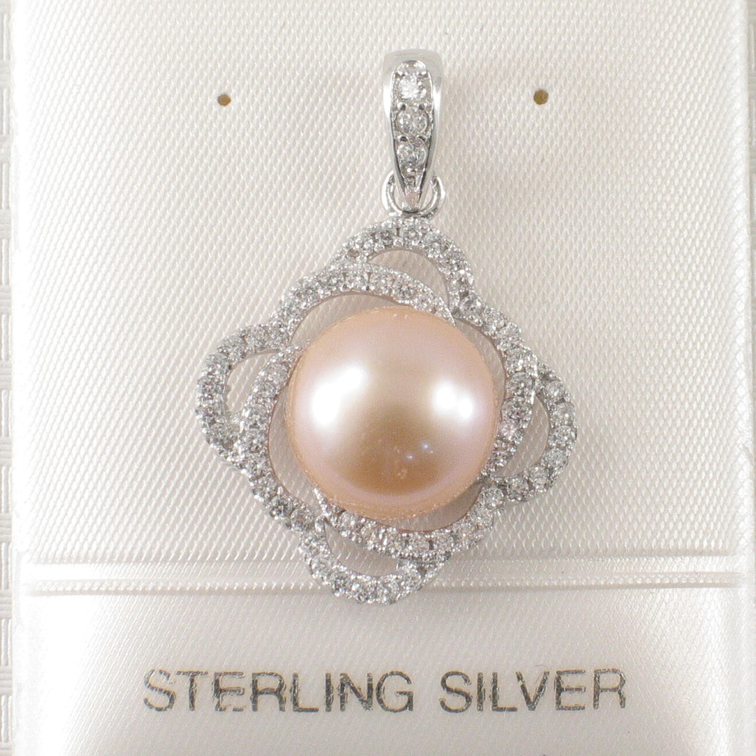 Sterling Silver 925 Pink Pearl & CZ Pendant