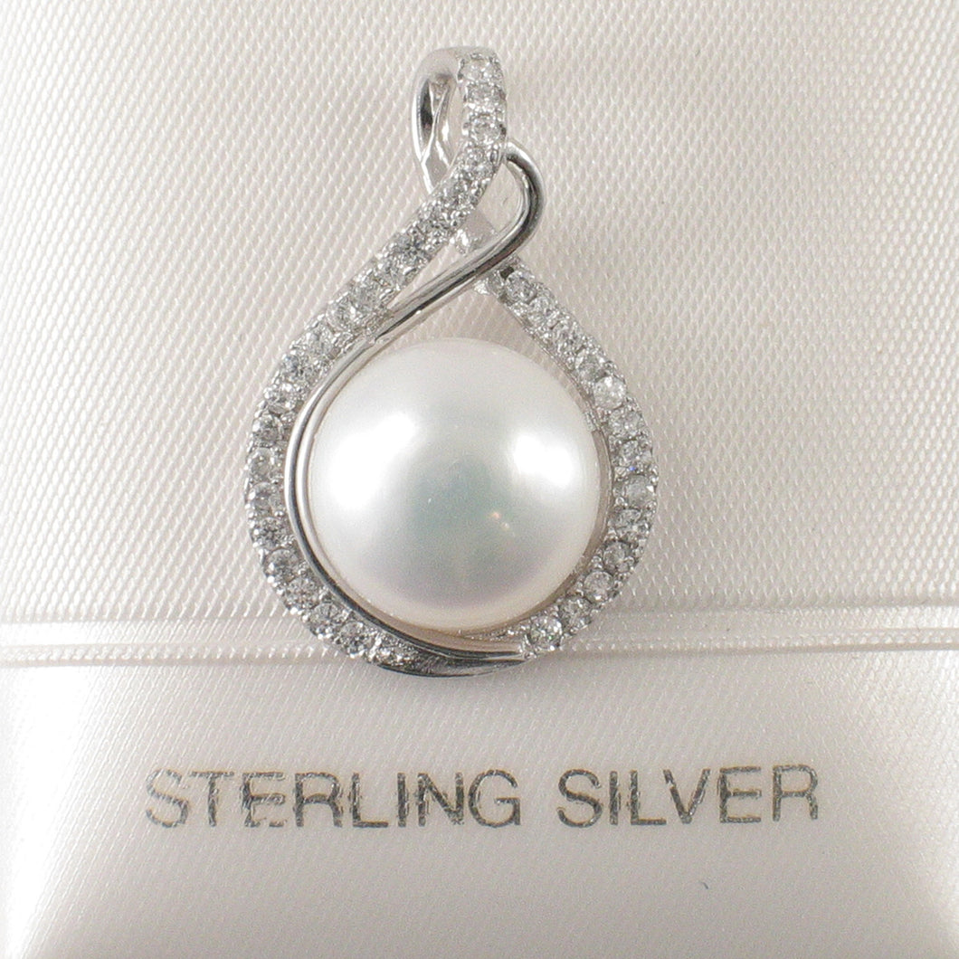 Sterling Silver 925 White Pearl & CZ Pendant