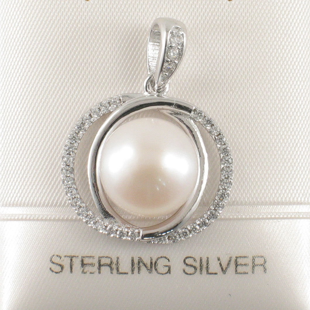 Sterling Silver 925 White Pearl & CZ Pendant