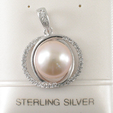 Sterling Silver 925 Pink Pearl & CZ Pendant