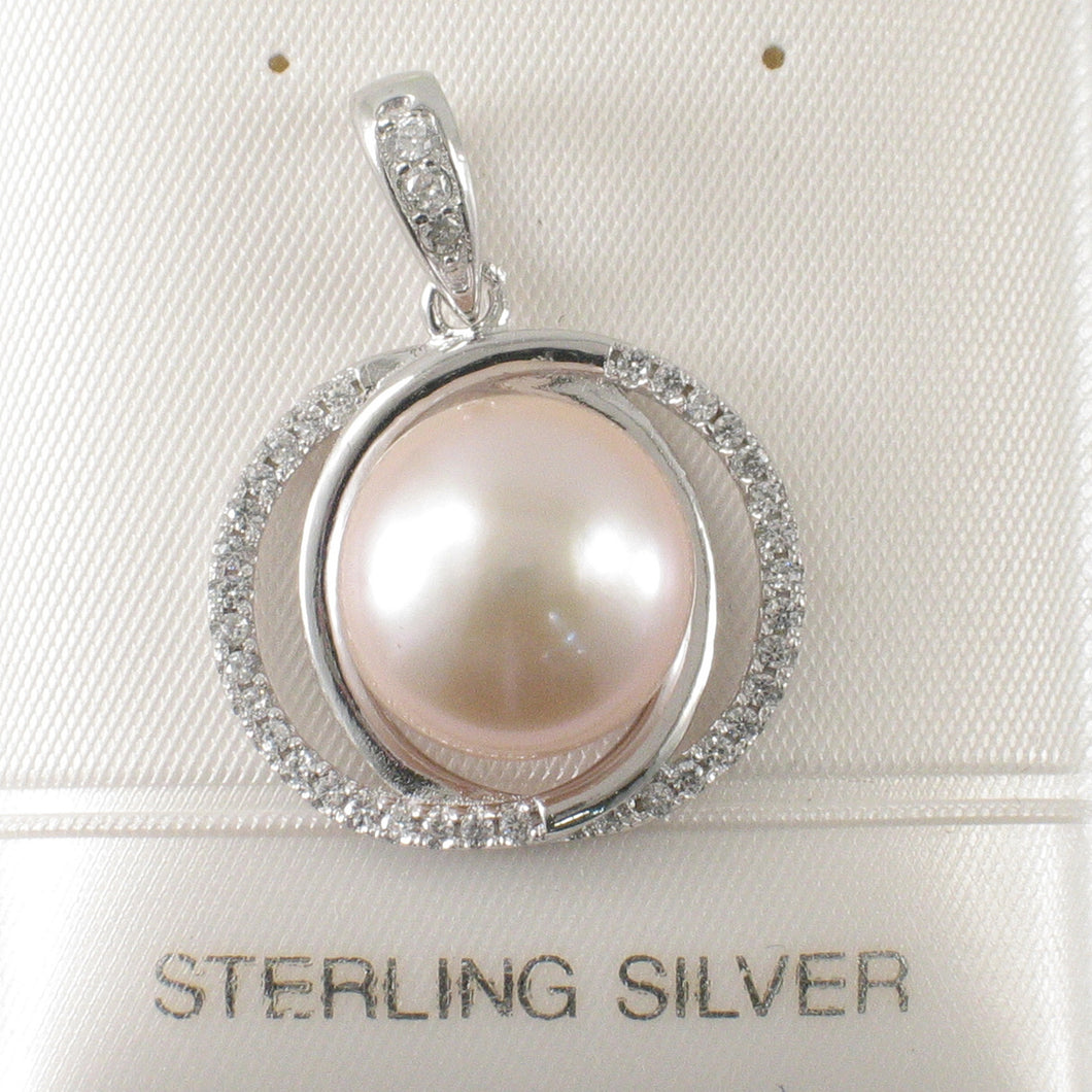 Sterling Silver 925 Pink Pearl & CZ Pendant