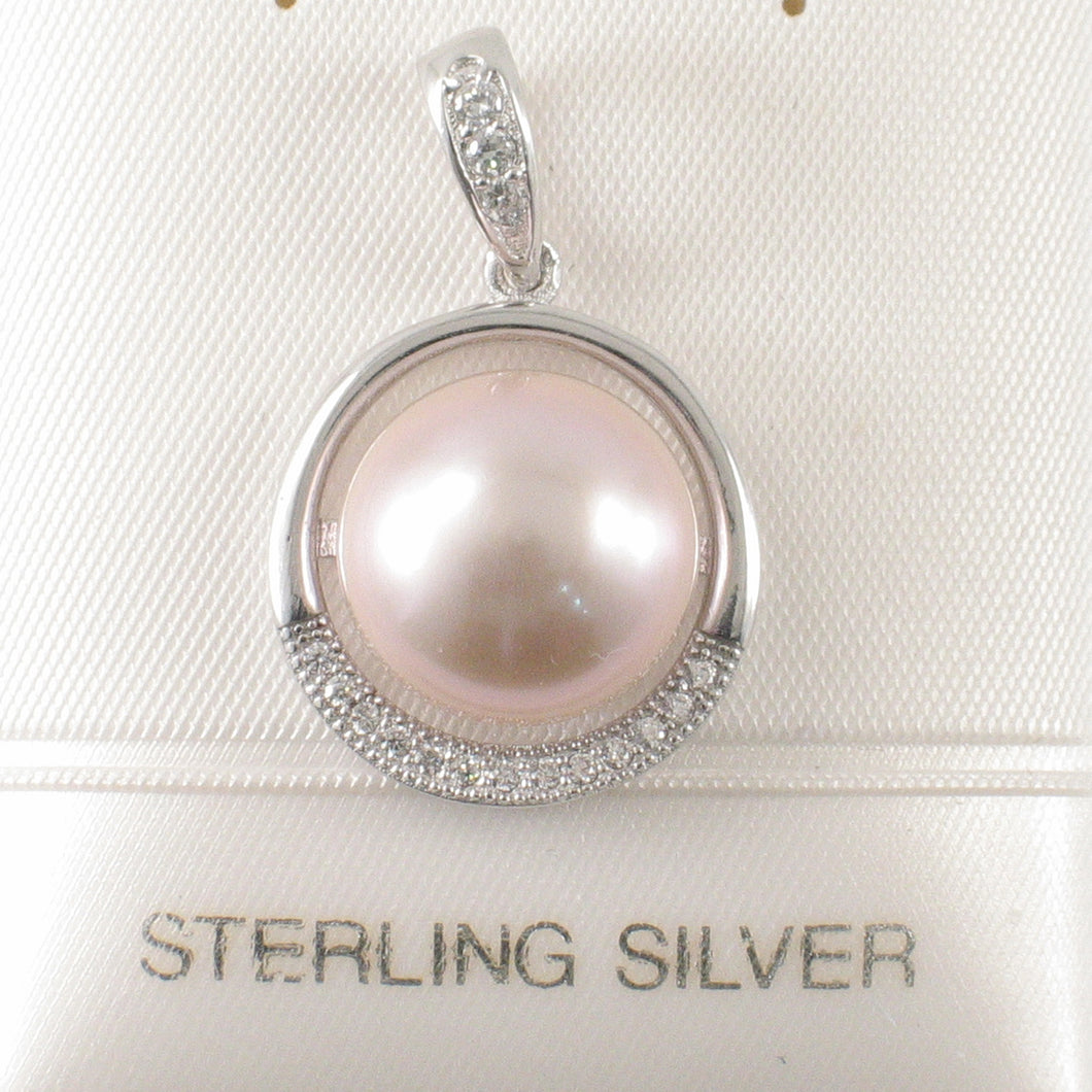 Sterling Silver 925 Pink Pearl & CZ Pendant